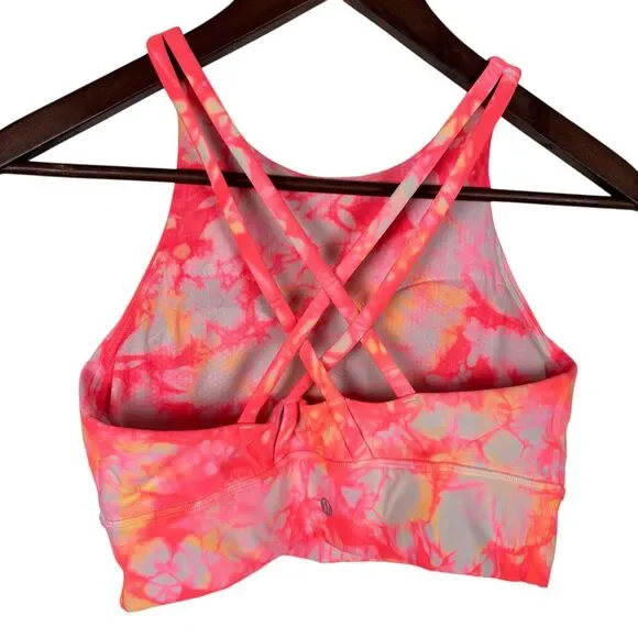 Lululemon Energy Sports Bra High Neck Long Line Shibori Pink Yellow Women's 8 - Picture 6 of 7